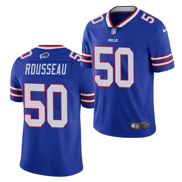 Men's Buffalo Bills #50 Gregory Rousseau Blue NFL 2021 Draft Vapor Untouchable Limited Stitched Jersey